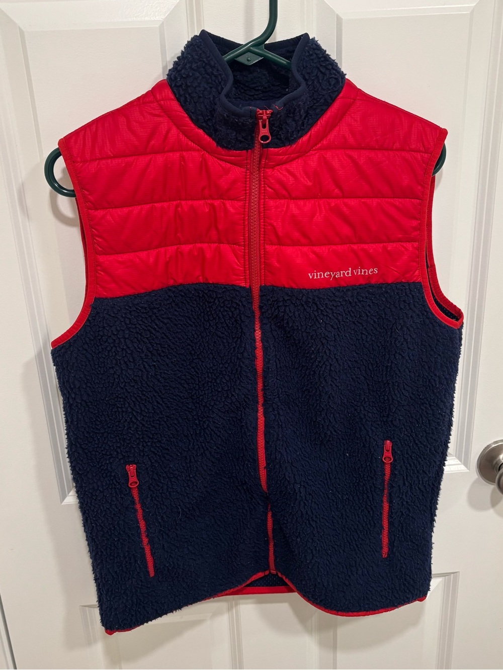 Vineyard Vines Classic Fleece Full Zip Blue Red Vest Mens U.S. Small